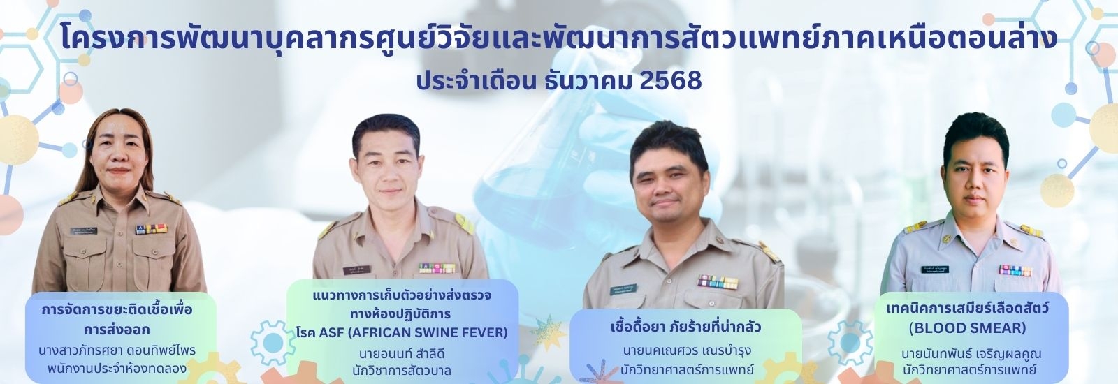 โครงการพัฒนาบุคลากรศูนย์วิจัยและพัฒนาการสัตวแพทย์ภาคเหนือตอนล่าง ประจำเดือน ธันวาคม 2568  